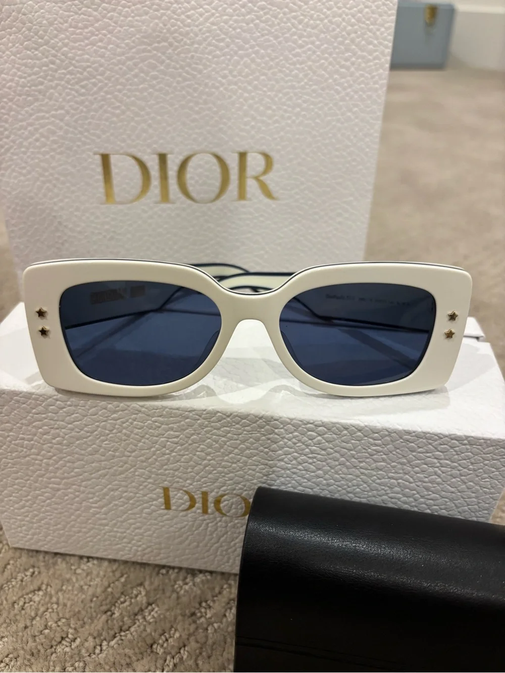 Dior White Frame Sunglasses with Dark Blue Lenses